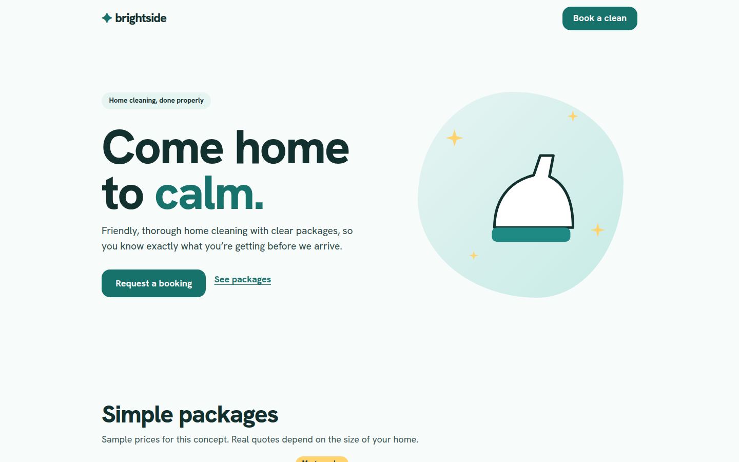Brightside Home Cleaning concept homepage on a desktop browser