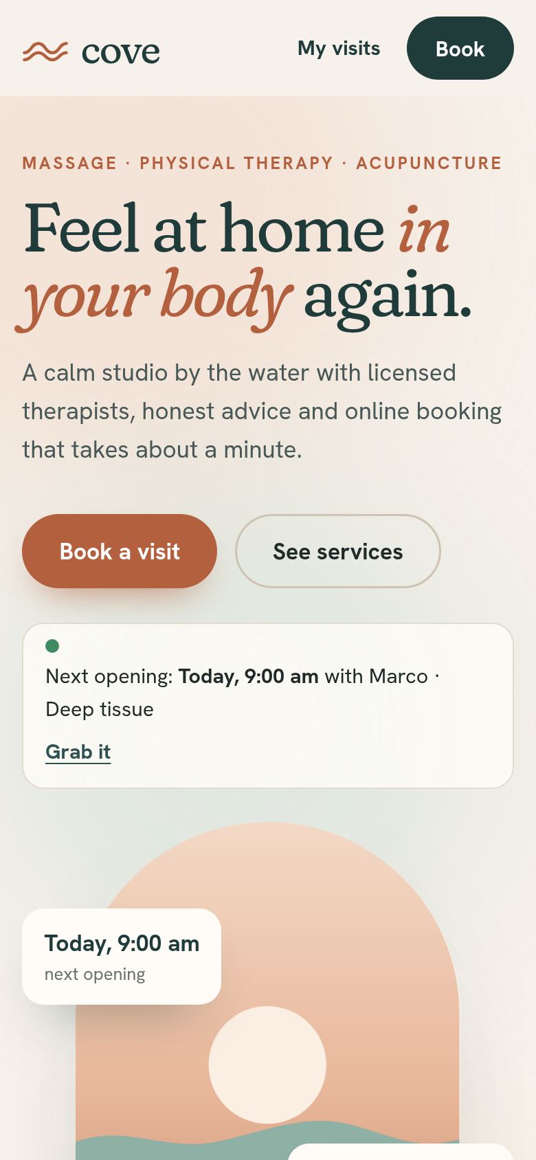 Cove Wellness concept on a phone